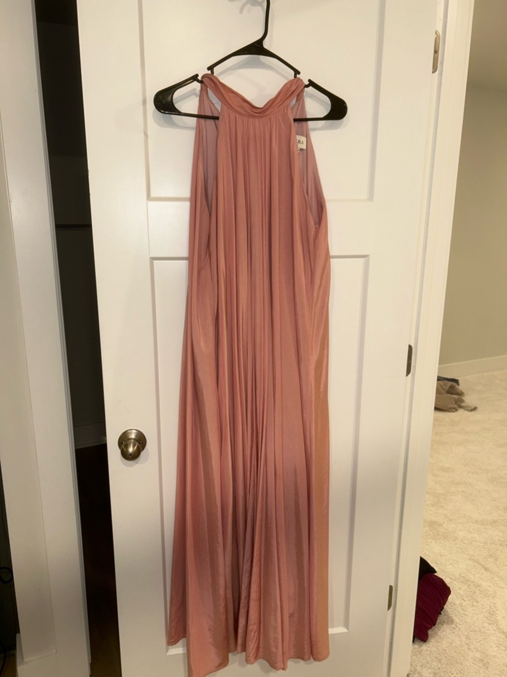 Aura Rosy Blush Halter Maxi Formal Dress